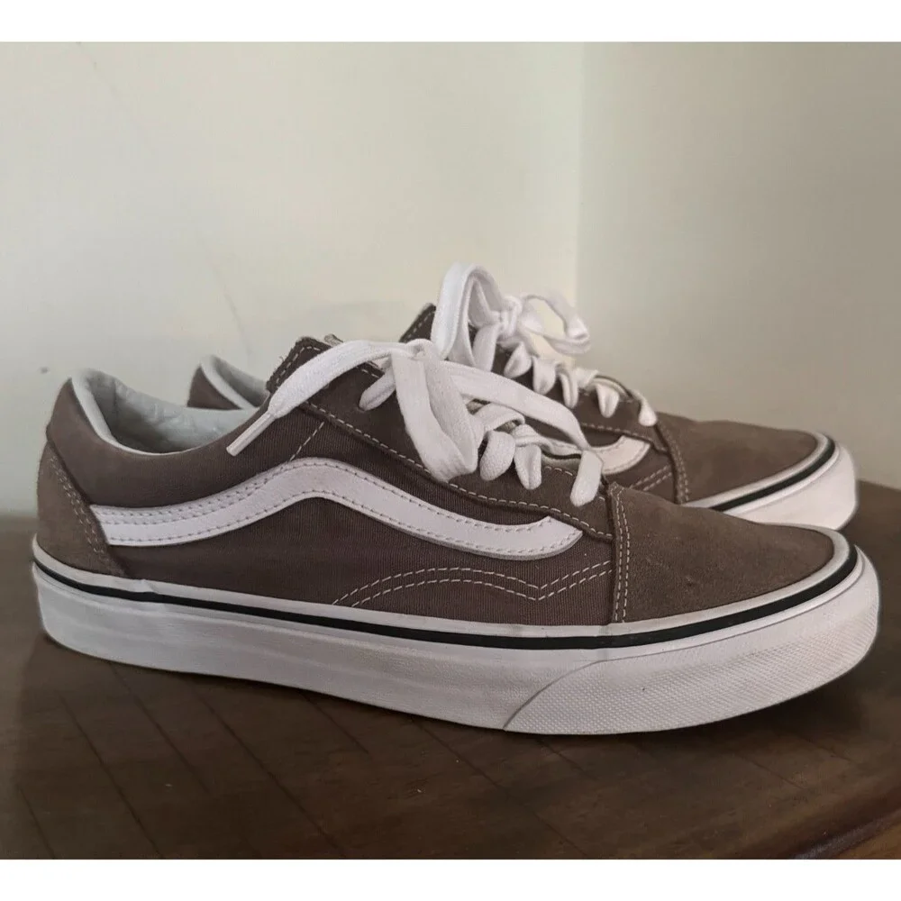 Vans Old Skool Brown White Low Top Sneakers Womens 7 Skate Casual Shoes